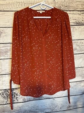 Fun2Fun Rust Print Blouse XL Flowy Peasant Top Lightweight Boho